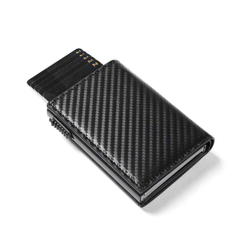 Carbon Fiber Large Capacity Automatic Aluminum Box Anti-theft Swiping Multiple Card Slots Tri Fold Card Holder Wallet