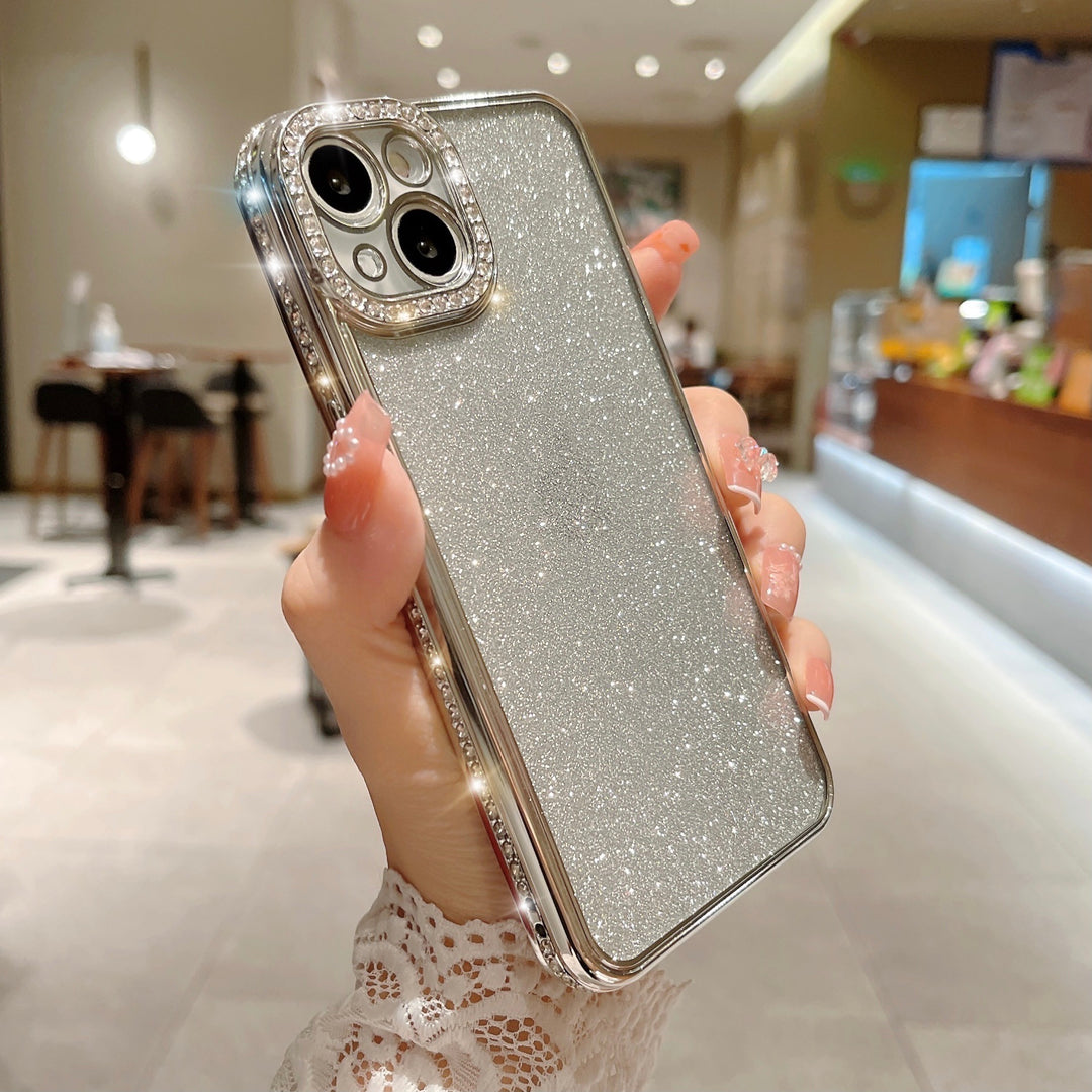 Glitter Rhinestone Electroplated Straight Edge Transparent Drop-resistant Protective Shell