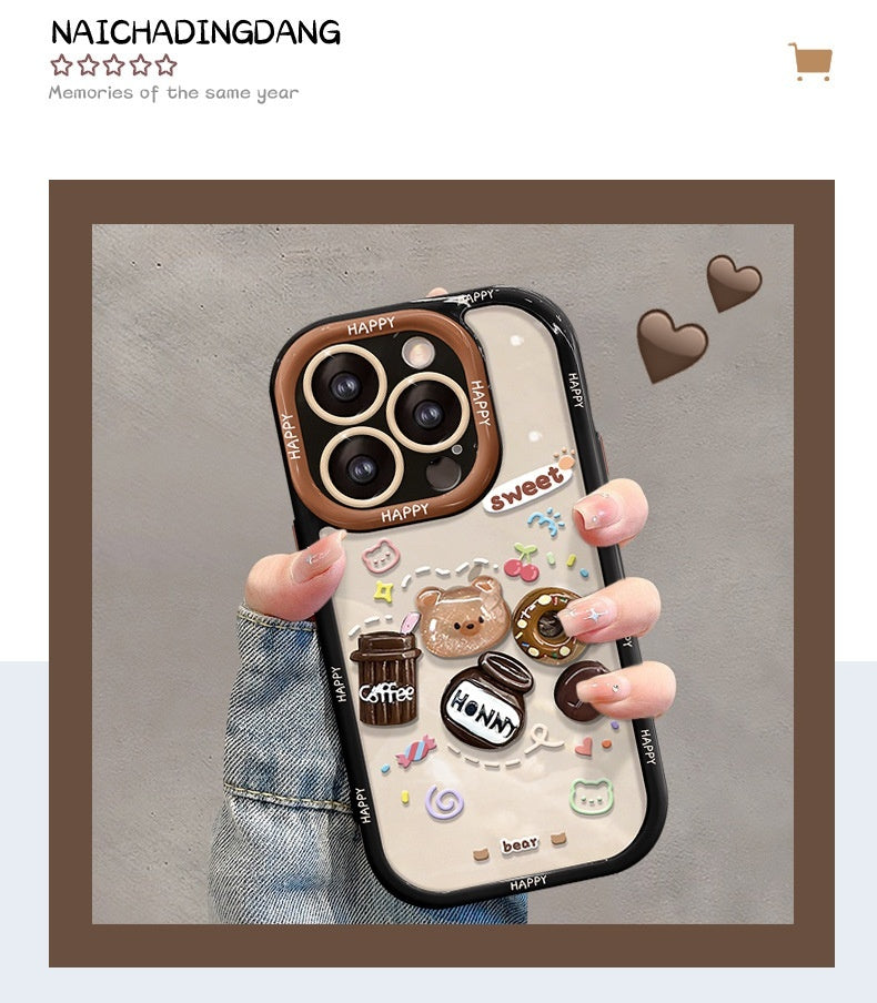 Coffee Bear Three-dimensional Doll Pendant Drop-resistant Phone Case