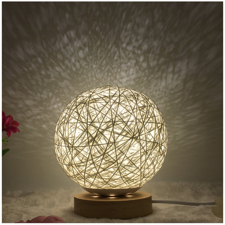 Amazon Hot Selling Linen Linen Lampa de masă roman și unic LED inteligent USB7 Color RGB16 Color Color Control Rattan Ball Lampa