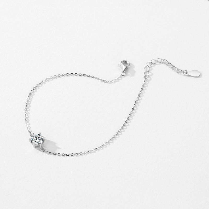 S925 Sterling Silver Silver Brățară cu un singur diamant