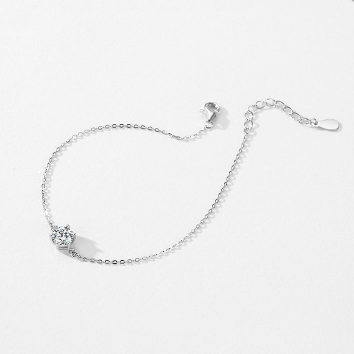 S925 Sterling Silver Silver Brățară cu un singur diamant