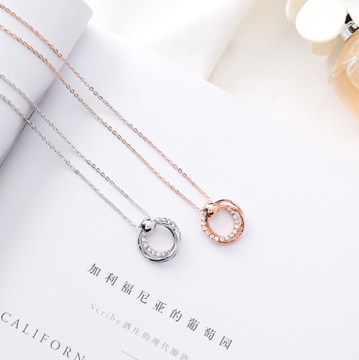 Korean Version Of The Temperament Simple Wild Drill Earrings Personalized Diamond Hollow Ring Earrings With The Necklace