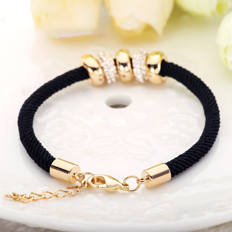 New Unisex Trendy Electroplating Process Black Rope Bracelet