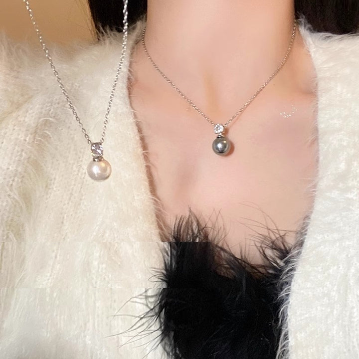 Light Luxury All-match Single Pendant Pearl Zircon Necklace Niche