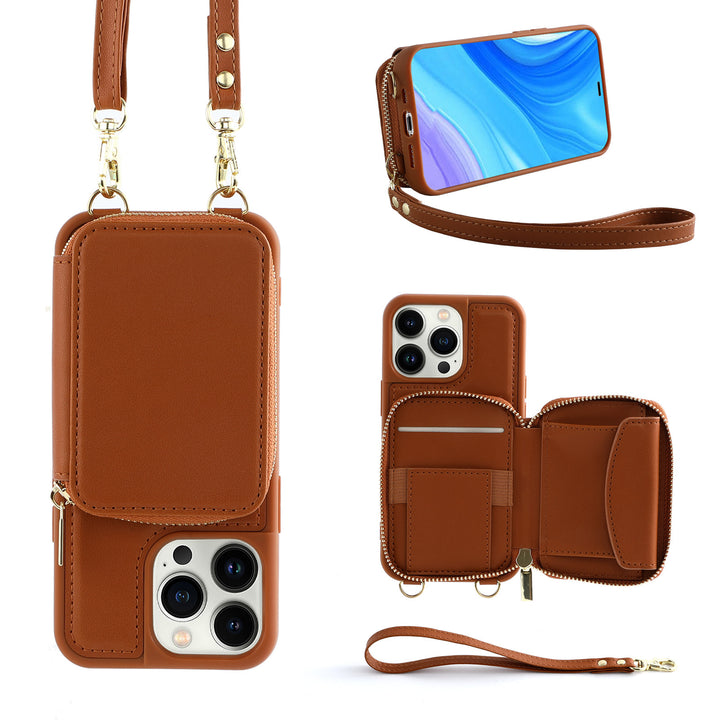 IPhone14pro Phone Case Crossbody Zipper Multifunctional Card Holder Wallet Type Applicable Protective Leather Case