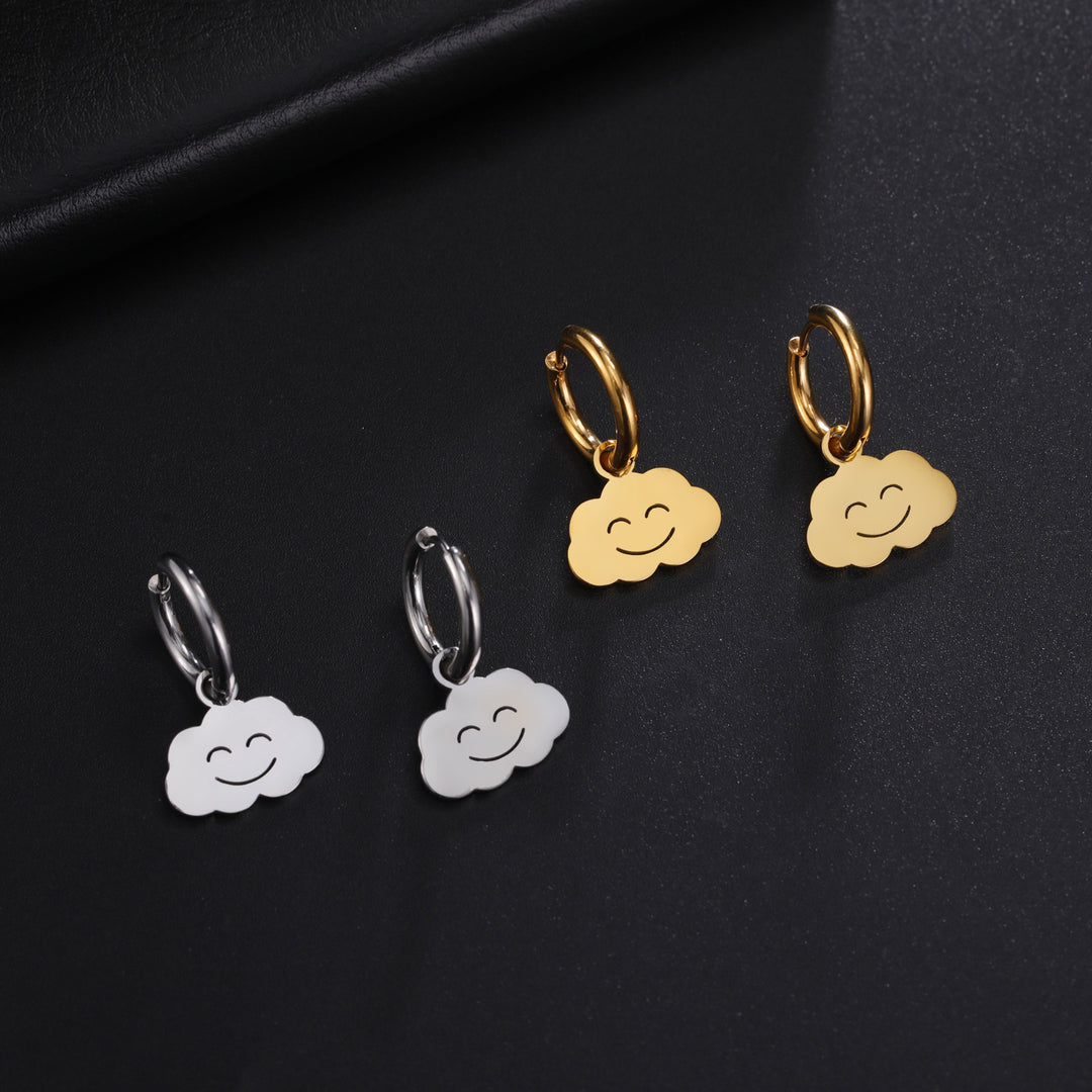 Cut Titanium Steel Cute Sweet Face Cloud Earrings