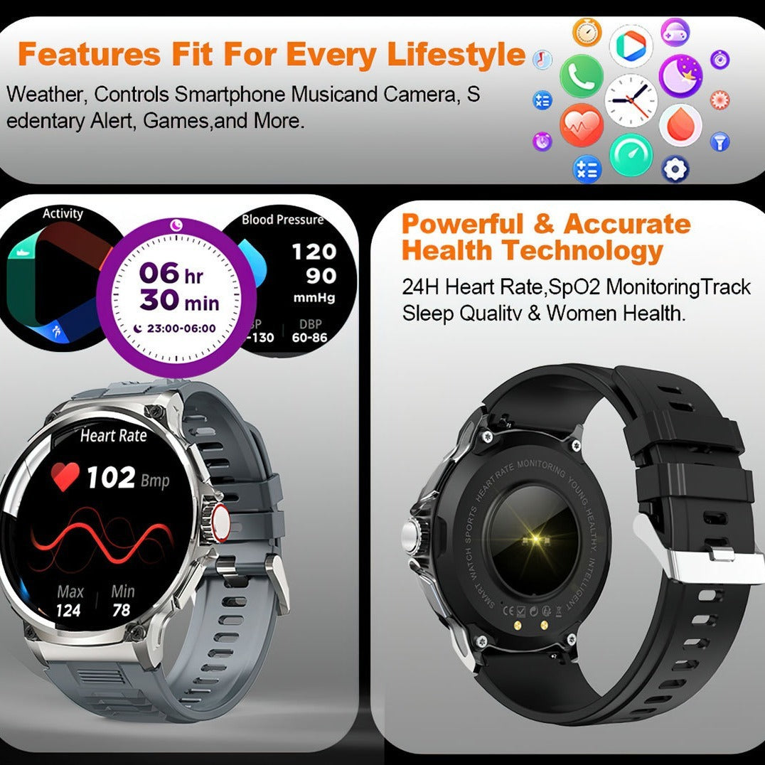 HD cu ecran mare Smart Watch Bluetooth Calling Rea cardiacă Monitorizarea oxigenului de sânge cardiac