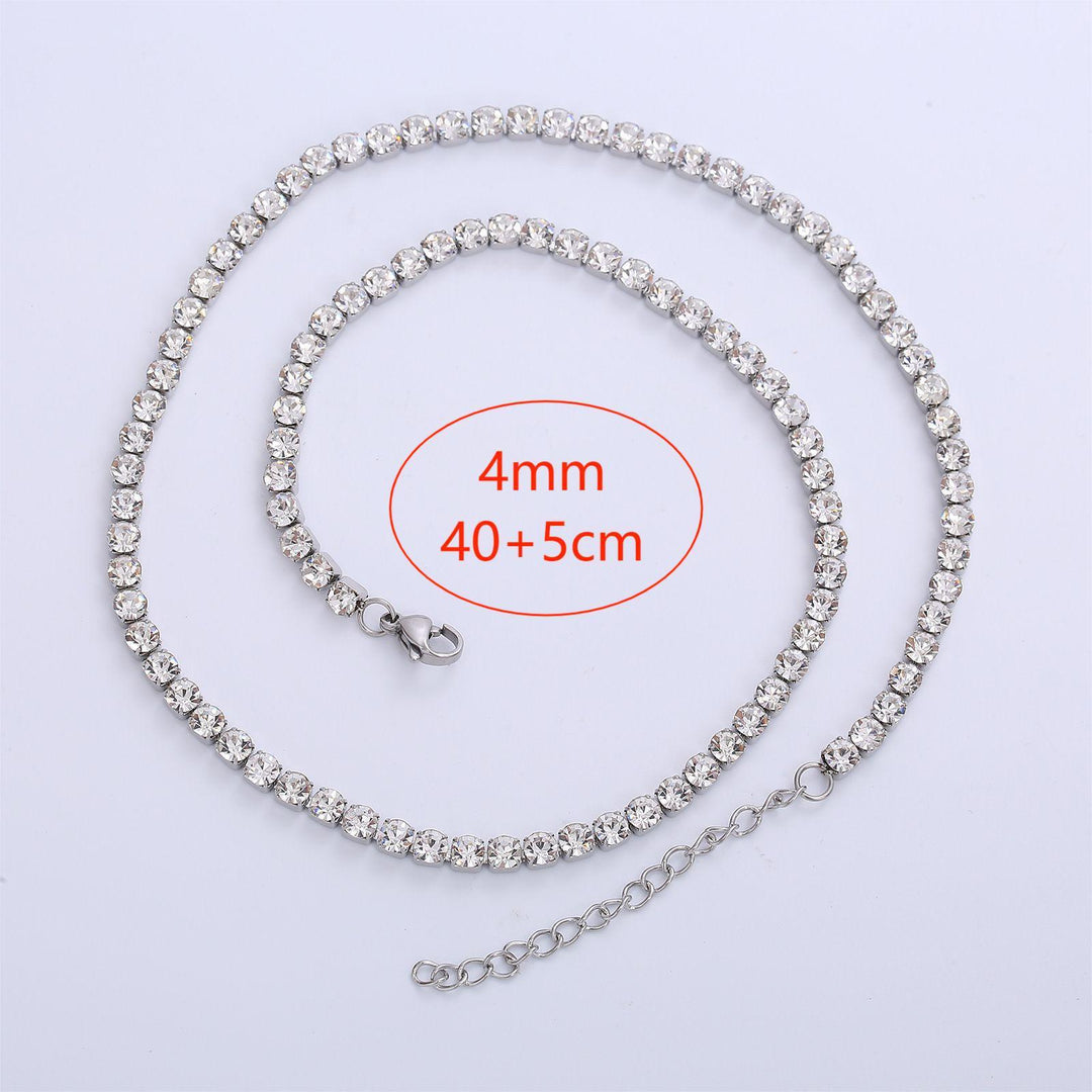 Stainless Steel White Diamond Tennis Necklace