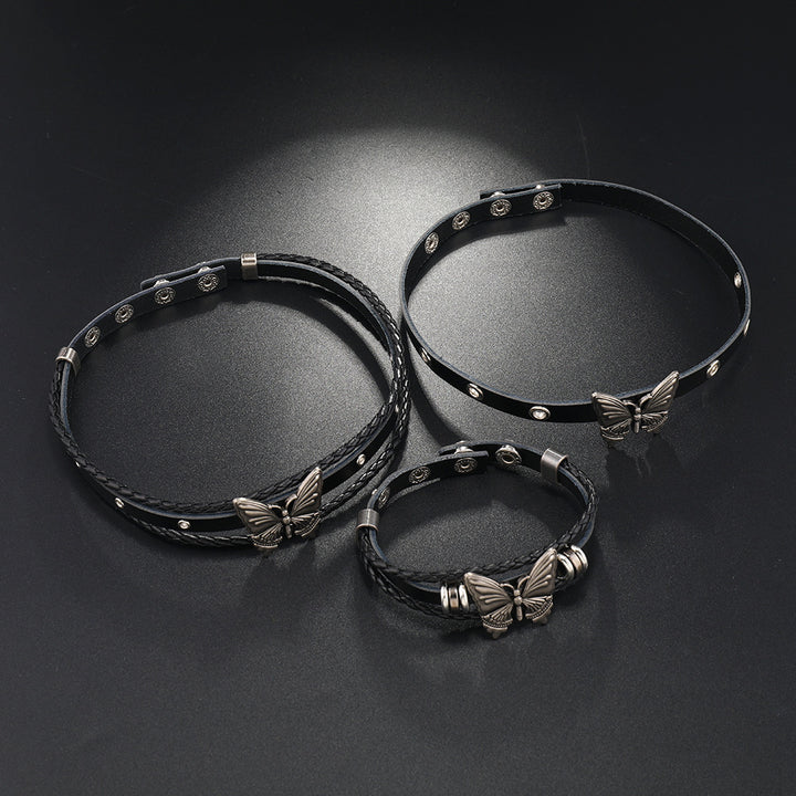 Ins New Dark Style Punk Butterfly Leather Bracelet