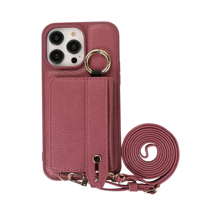 Wrist Strap Cross-body Lanyard Litchi Leather Phone Case