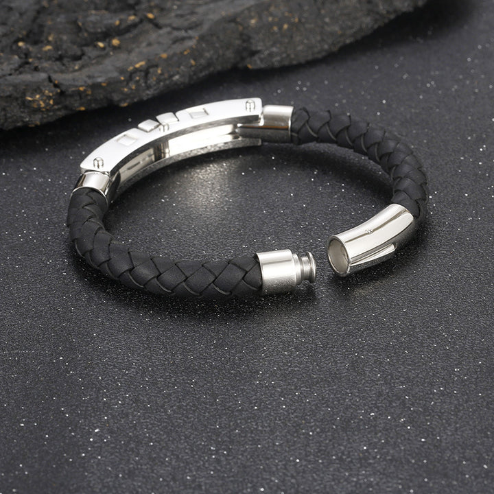 European And American Titanium Steel Personality Men's Weaving Leather Bracelet