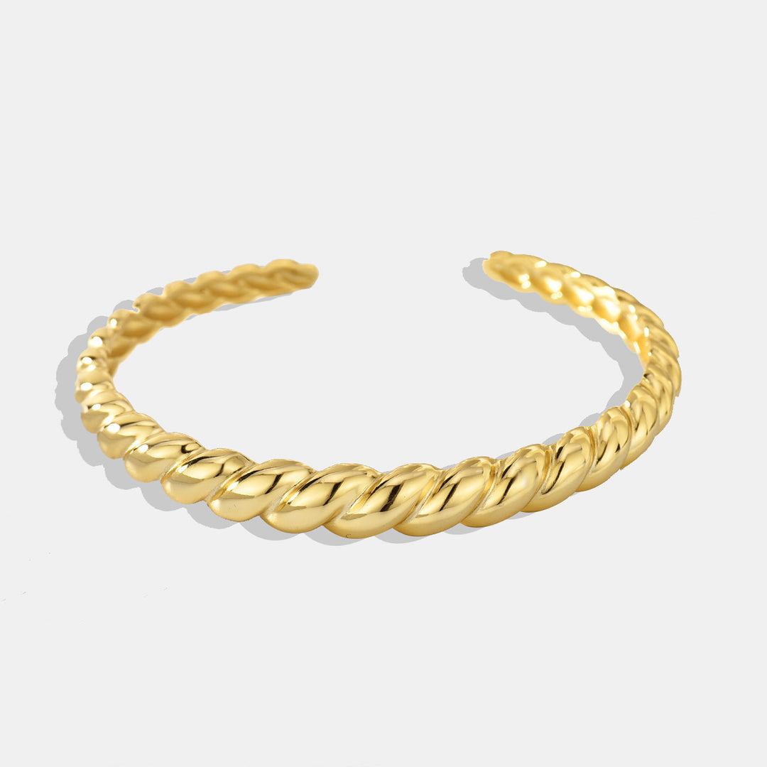 European And American 18K Gold Bracelet Opening Adjustable Simple Croissant Hemp Pattern Brass