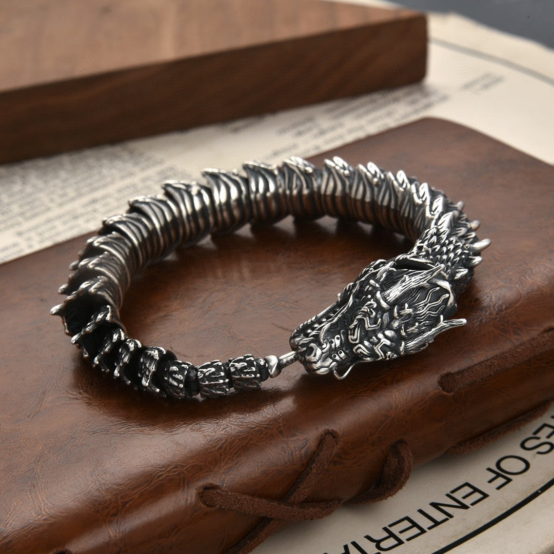 Handmade Retro Domineering Dragon Head Bracelet Men