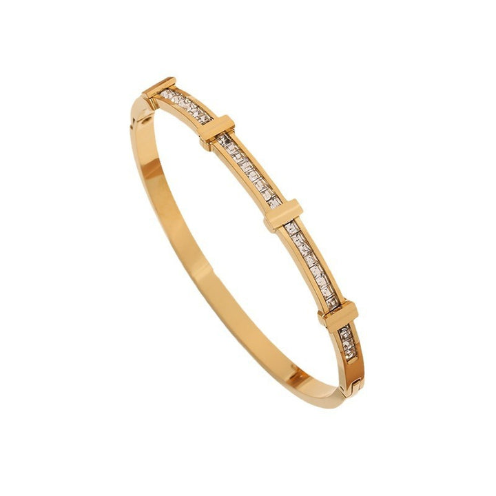 Simple Zircon Double Layer Geometric Open Bracelet