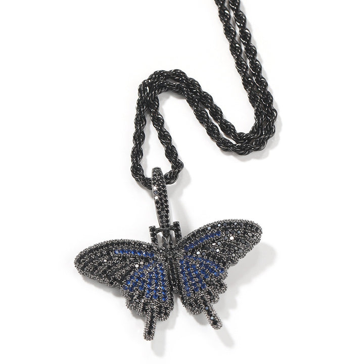 European Hip Hop Color Mini Butterfly Necklace Personalized Diamond Solid Pendant Ornaments