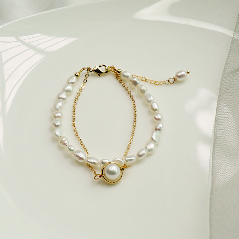 Women's Baroque Freshwater Pearl Simplicity Double-layer Bracelet