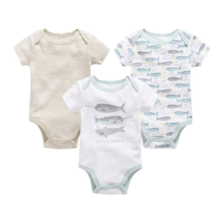 Baby onesies three-piece suit new cotton short-sleeved sweater baby clothes clothes