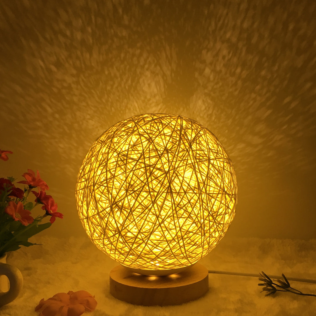 Amazon Hot Selling Linen Linen Lampa de masă roman și unic LED inteligent USB7 Color RGB16 Color Color Control Rattan Ball Lampa