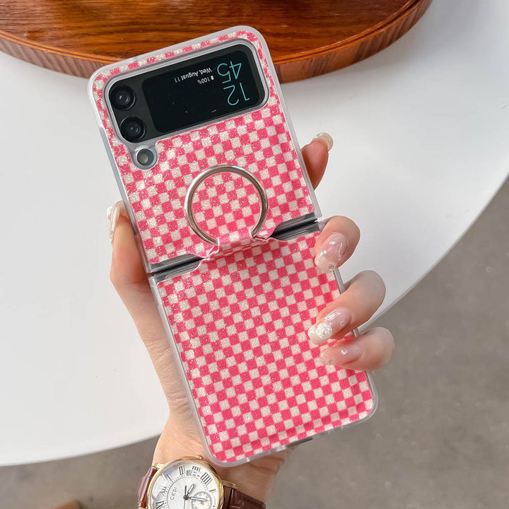 Foldable Screen Plaid Ring Phone Case