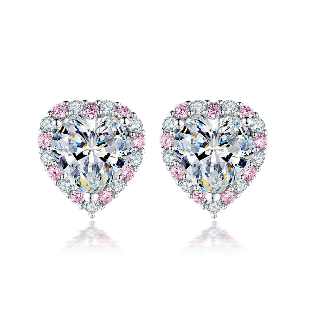 Women's Crown Heart-shaped Zircon 925 Sterling Silver Stud Earrings