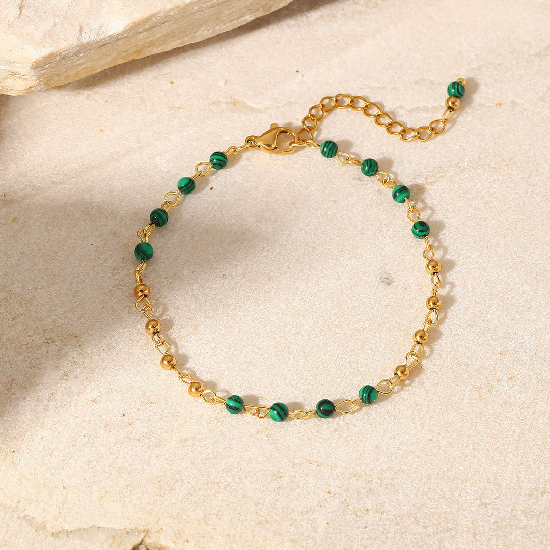 Women's Fashion Geometric Malachite Ball Bracelet