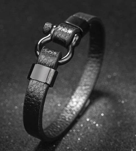 Titanium steel leather bracelet men