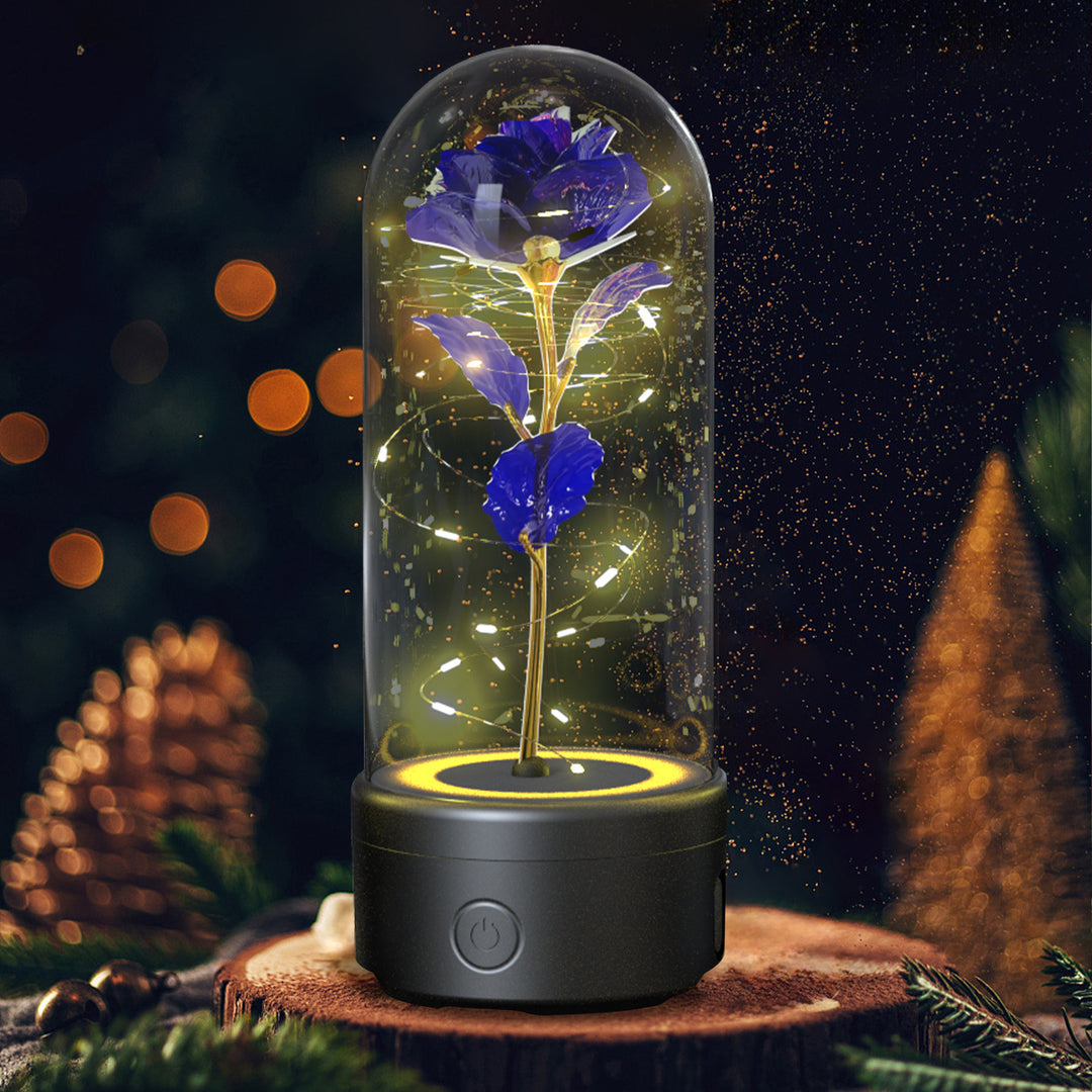 Creative 2 în 1 Flori de trandafir LED Light and Bluetooth Difuzor de Ziua Îndrăgostiților Cadou de Ziua Îndrăgostiților Rose Luminous Night Ornament în acoperire de sticlă