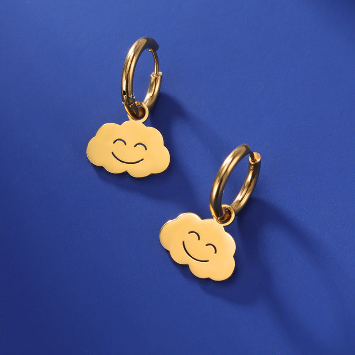 Cut Titanium Steel Cute Sweet Face Cloud Earrings