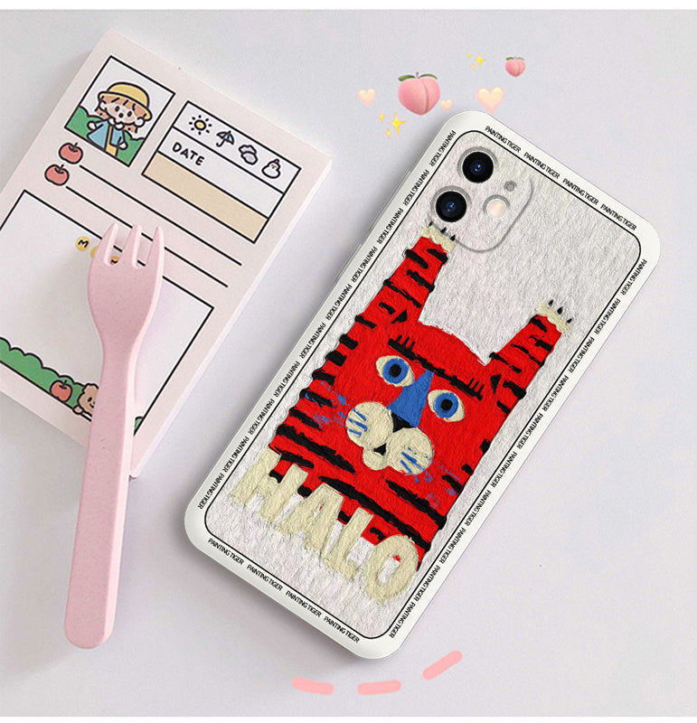 Liquid Silicone Personality Creative Couple Hello Tiger Mobile Phone Case