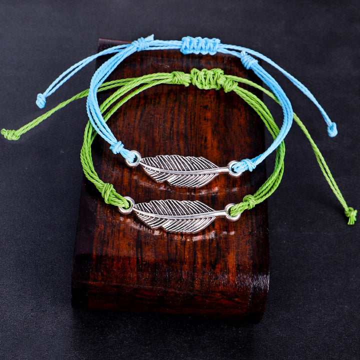 New Wax Wire Braided Bracelet Waterproof Silver Leaf