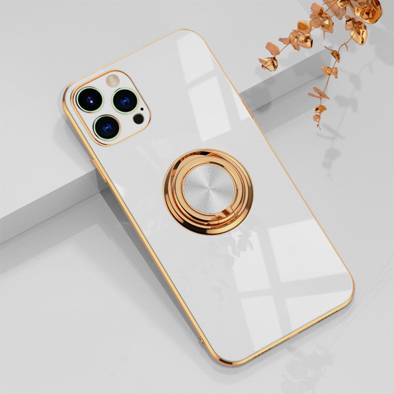 Car Electroplating Solid Color Ring Phone Case