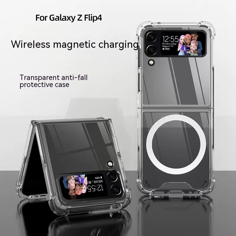 Zflip5 Four-corner Drop-resistant Magnetic Transparent Phone Case