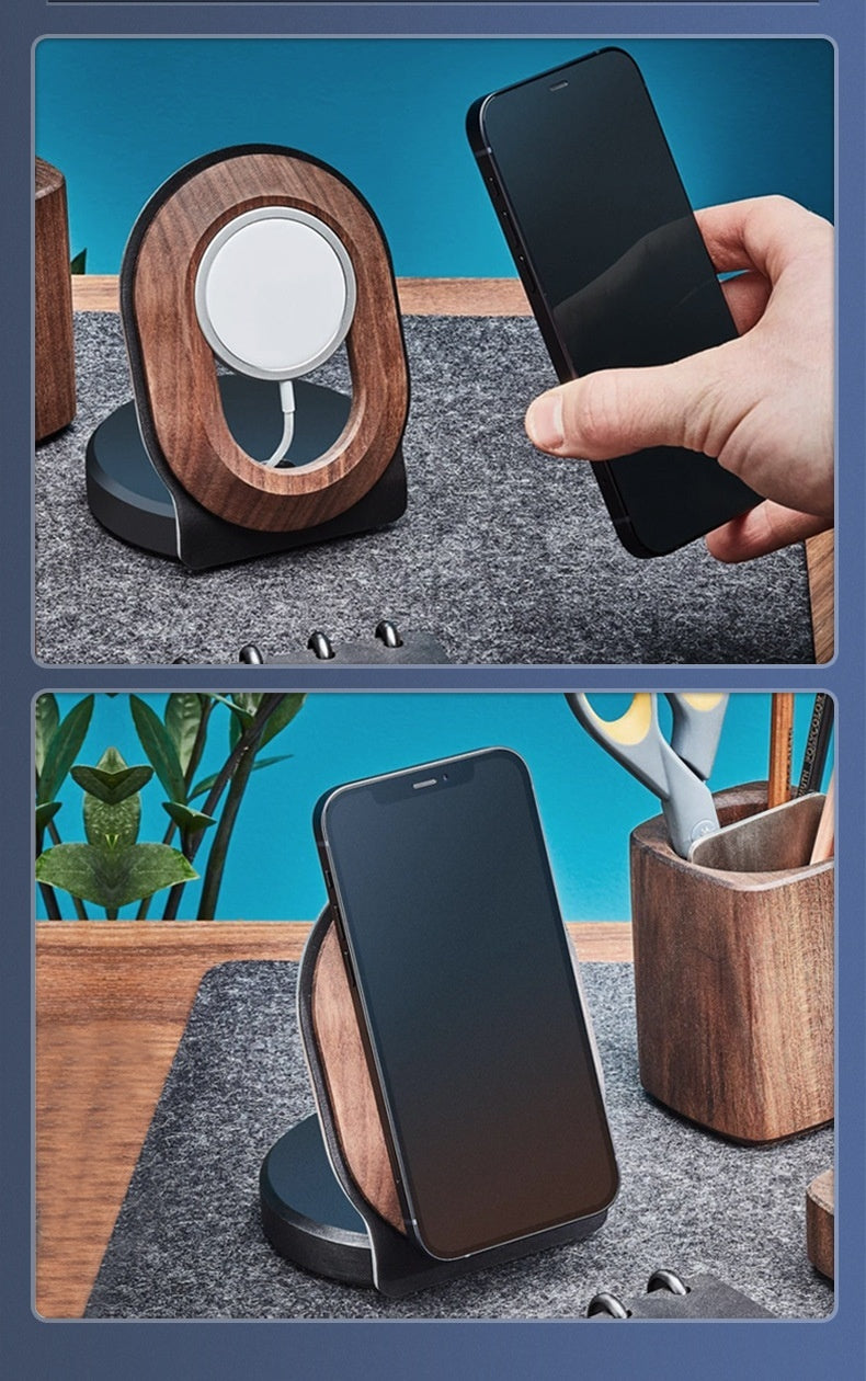 Walnut Magsafe Magnetic Wireless Charging Bracket Mobile Phone Solid Wood Base Wooden