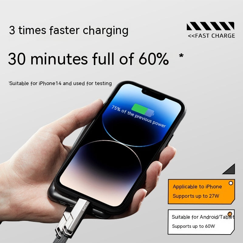 Keychain Four-in-One 60W Charge Fast Portable Data Cablu de date scurte