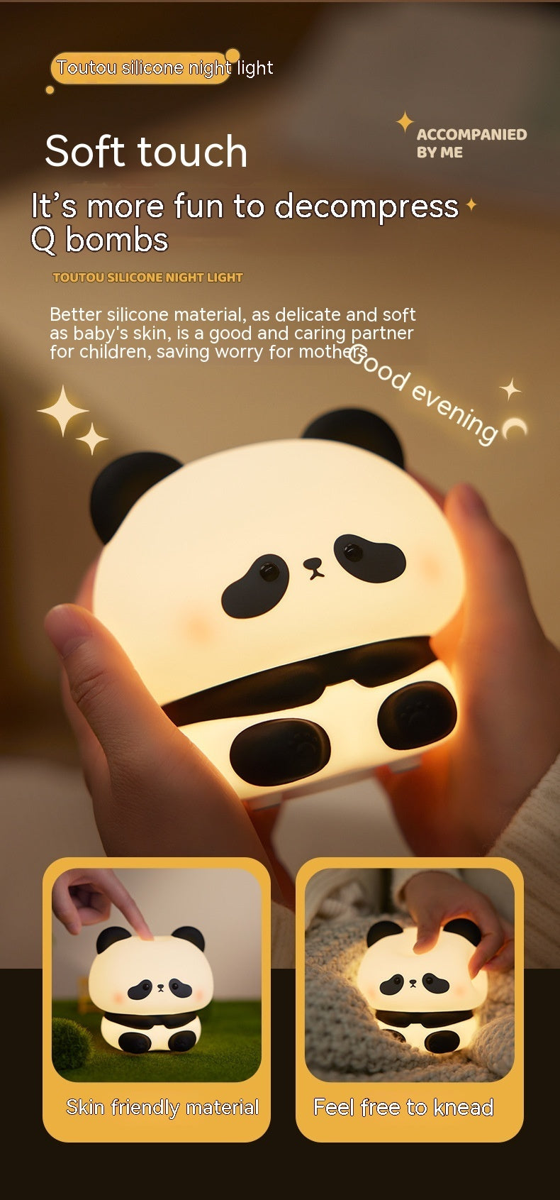 Panda LED LUMINĂ LUMINĂ Silicon Silicon Light Usb USB Reîncărcat atingere lampă de noapte LAMP LAMPA LAMP LAMPA LAMĂ DE COMIL