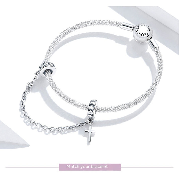 Sterling Silver Simple Cross Safety Lanț Fashion S925diy Brățară Silver