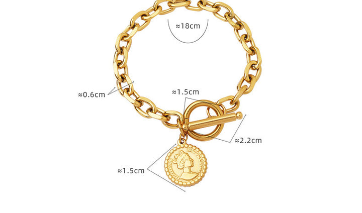 Female Titanium Steel Gold Plated Texture Queen Portrait OT Buckle Bracelet