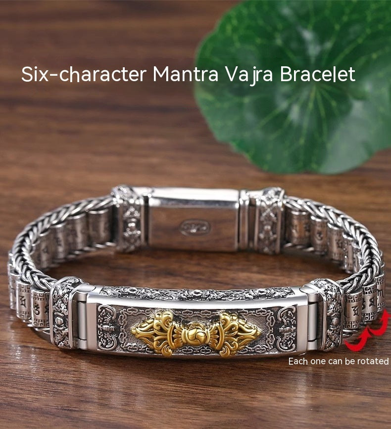 Silver Sterling S925 Brățară cu șase cuvinte Mantra Vajra