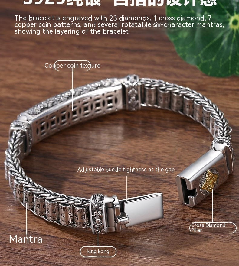 Silver Sterling S925 Brățară cu șase cuvinte Mantra Vajra