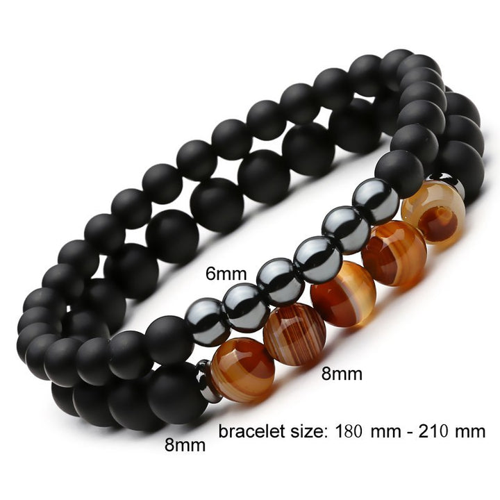 Mcllroy 2pc Brățară din piatră naturală Brățară cu margele Black Mantra Mantie Brățară Buddha Brățară pentru femei și bărbați pentru bărbați bijuterii Viking Bijoux