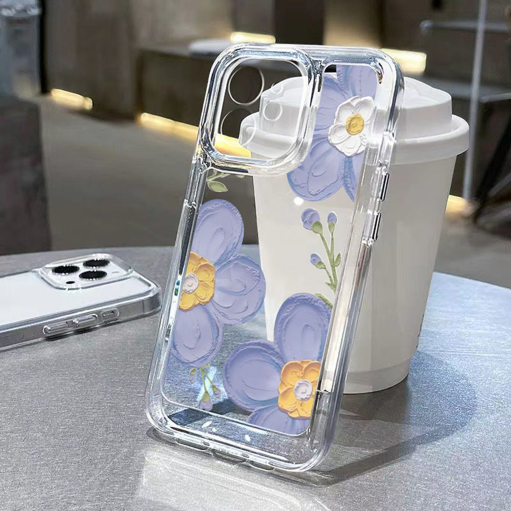 Ins Antique Flower Phone Case Transparent Simple Protective Case