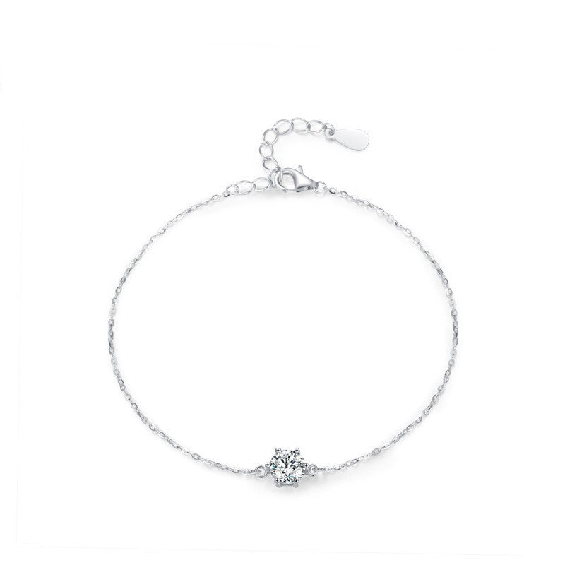 S925 Sterling Silver Silver Brățară cu un singur diamant