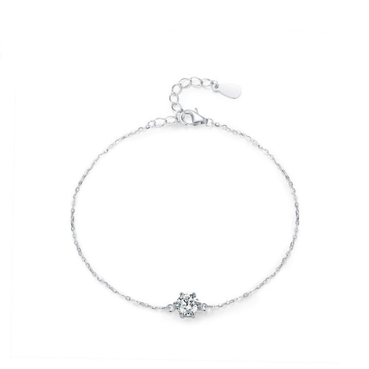 S925 Sterling Silver Silver Brățară cu un singur diamant