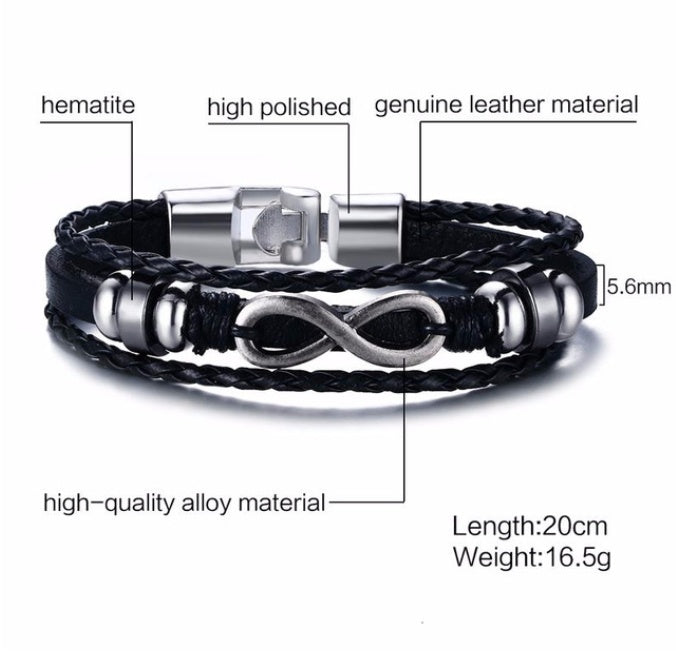 Alloy lucky figure 8 leather bracelet