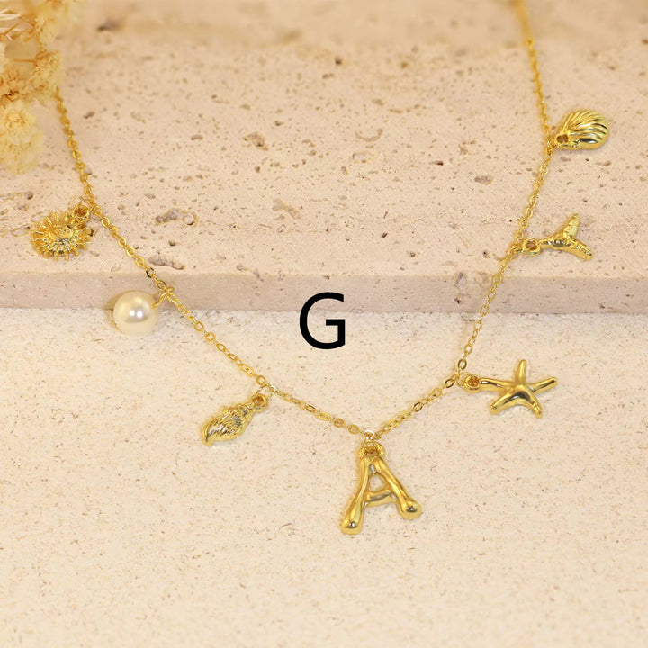 26 Bamboo Letter Necklace Starfish Shell