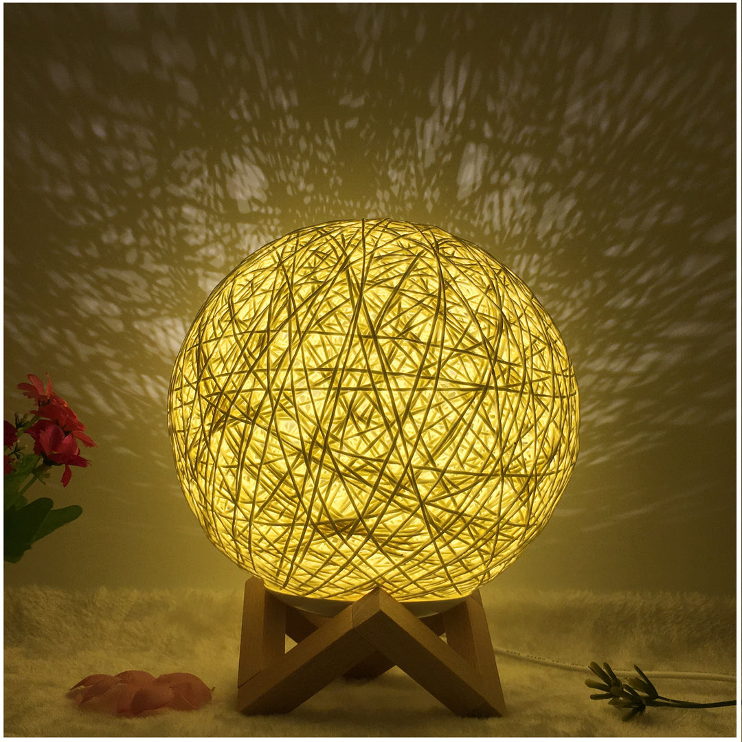 Amazon Hot Selling Linen Linen Lampa de masă roman și unic LED inteligent USB7 Color RGB16 Color Color Control Rattan Ball Lampa