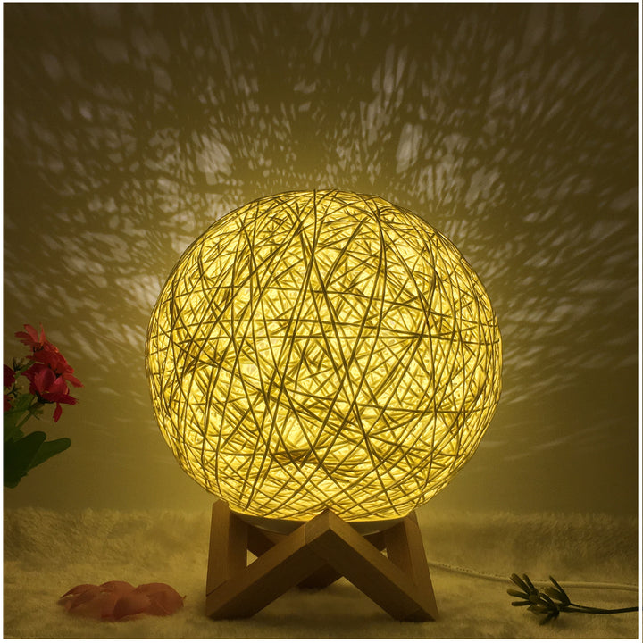 Amazon Hot Selling Linen Linen Lampa de masă roman și unic LED inteligent USB7 Color RGB16 Color Color Control Rattan Ball Lampa