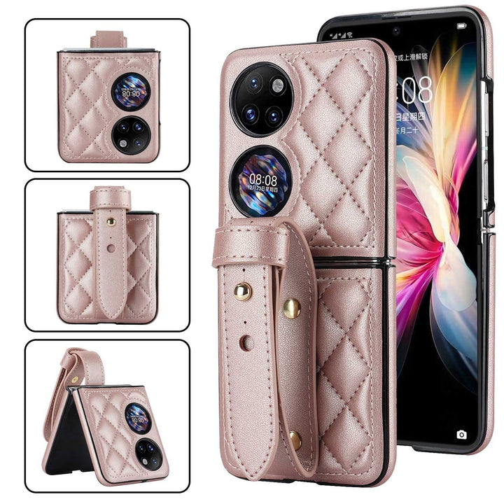 Wrist Strap Foldable Screen Stitching Plaid Phone Case