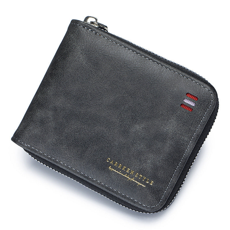 Men's Short And Simple Zipper Tri-fold Multifunctional Wallet